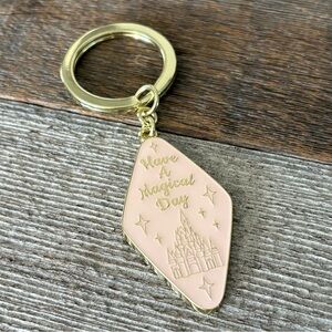 Disney Parks "Have a Magical Day" Keychain Bag Charm Gold and Pink